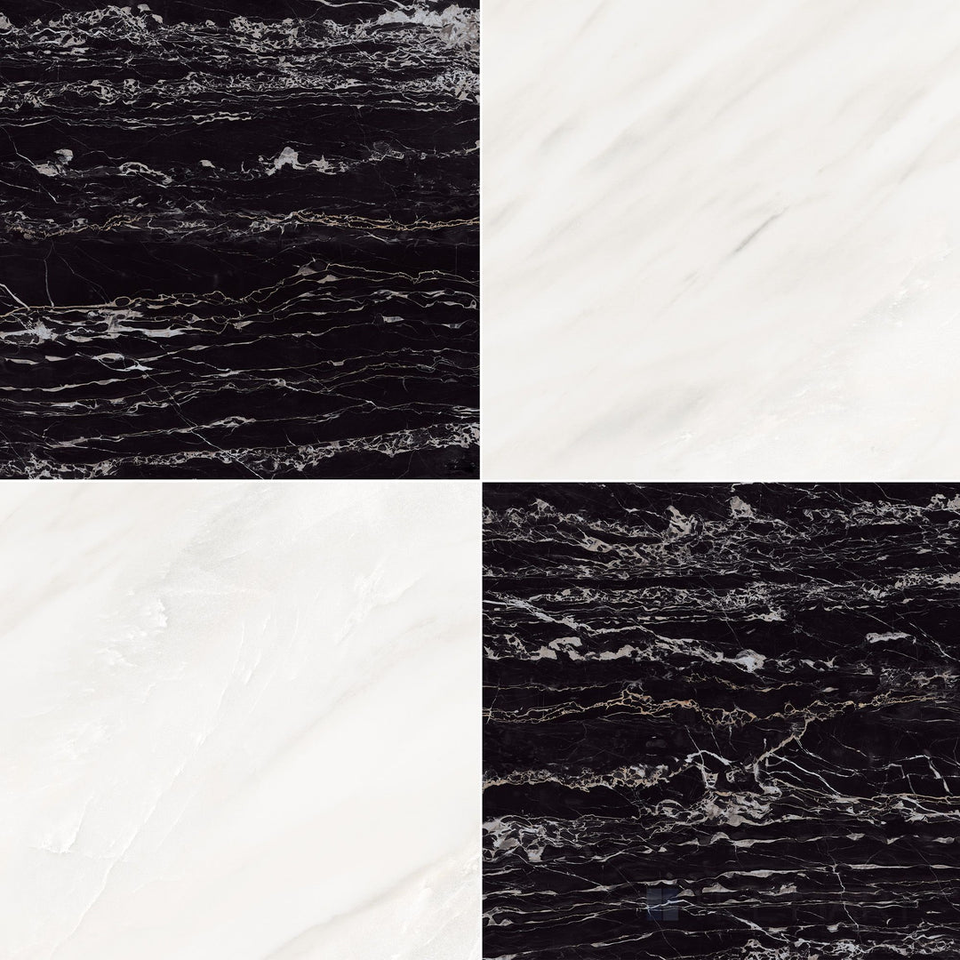 Palazzo 24x24 Checkerboard Natural Porcelain Tile in Luce and Nero