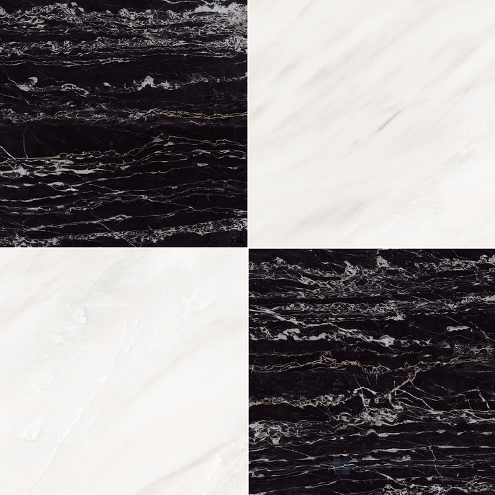 Palazzo 24x24 Checkerboard Natural Porcelain Tile in Luce and Nero