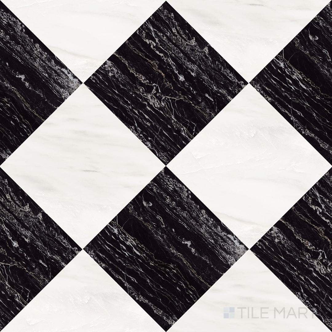 Palazzo 24x24 Checkerboard Natural Porcelain Tile in Luce and Nero