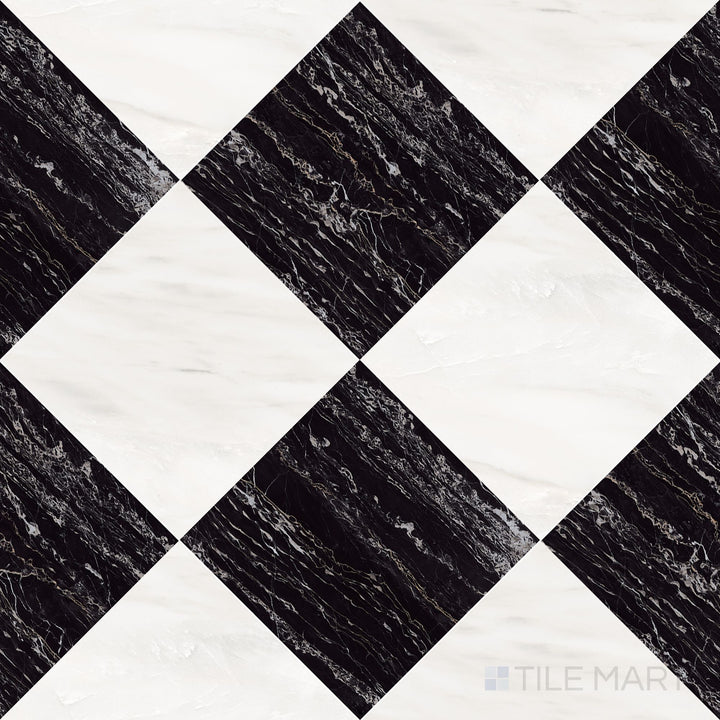 Palazzo 24x24 Checkerboard Natural Porcelain Tile in Luce and Nero