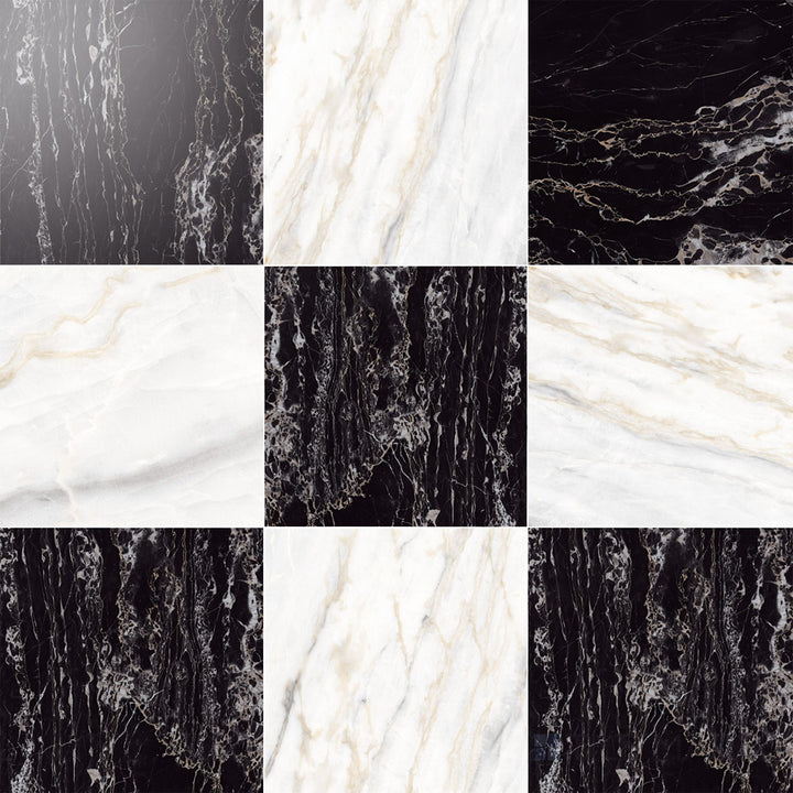 Palazzo 12x12 Checkerboard Polished Porcelain Tile in Calacatta and Nero