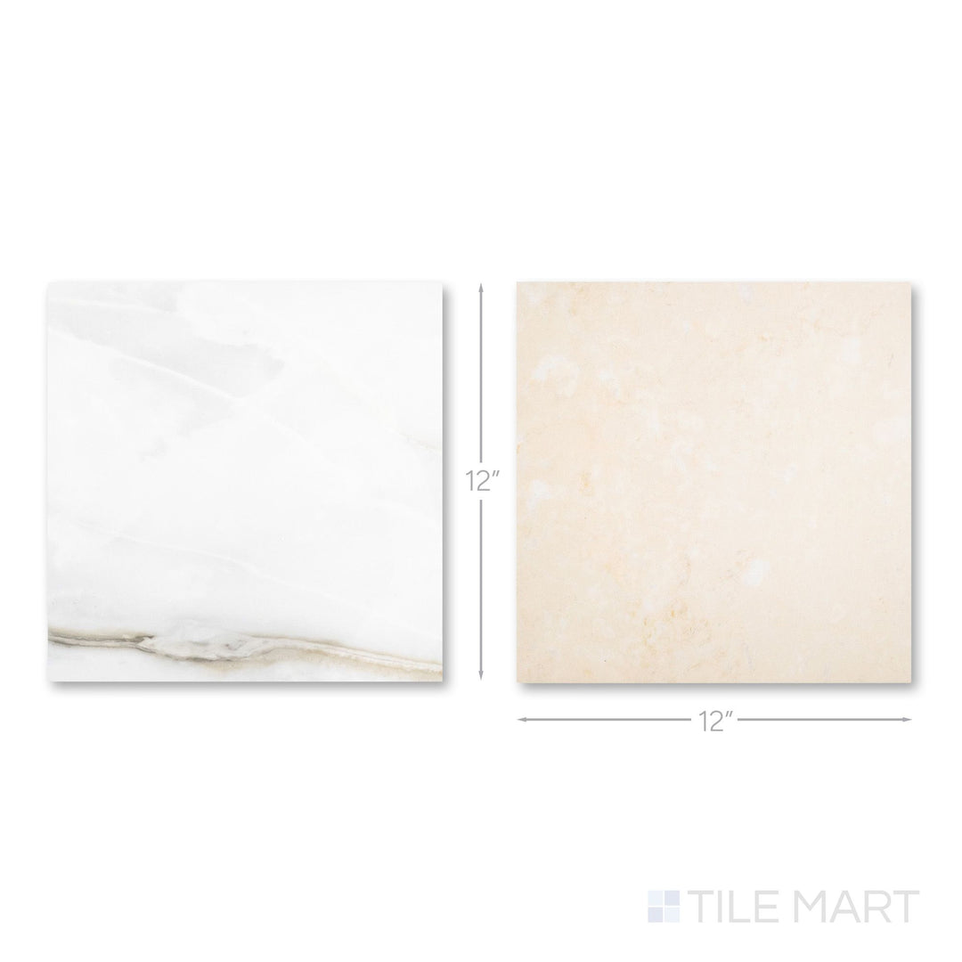 Palazzo 12x12 Checkerboard Polished Porcelain Tile in Calacatta and Crema