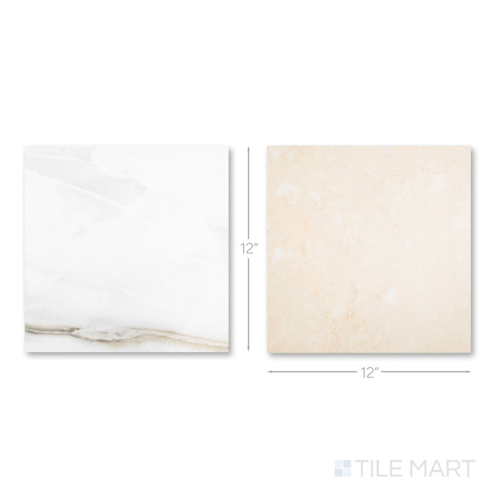 Palazzo 12x12 Checkerboard Polished Porcelain Tile in Calacatta and Crema