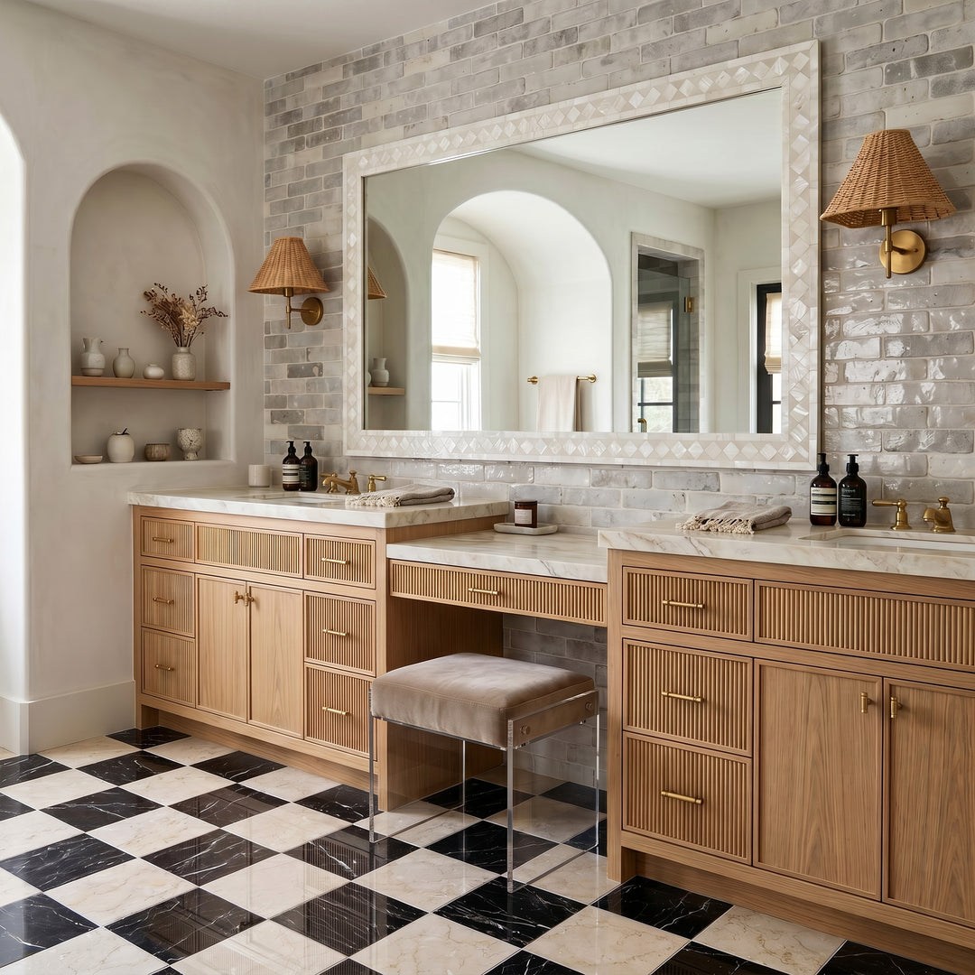 Palazzo 12x12 Checkerboard Polished Porcelain Tile in Crema and Nero