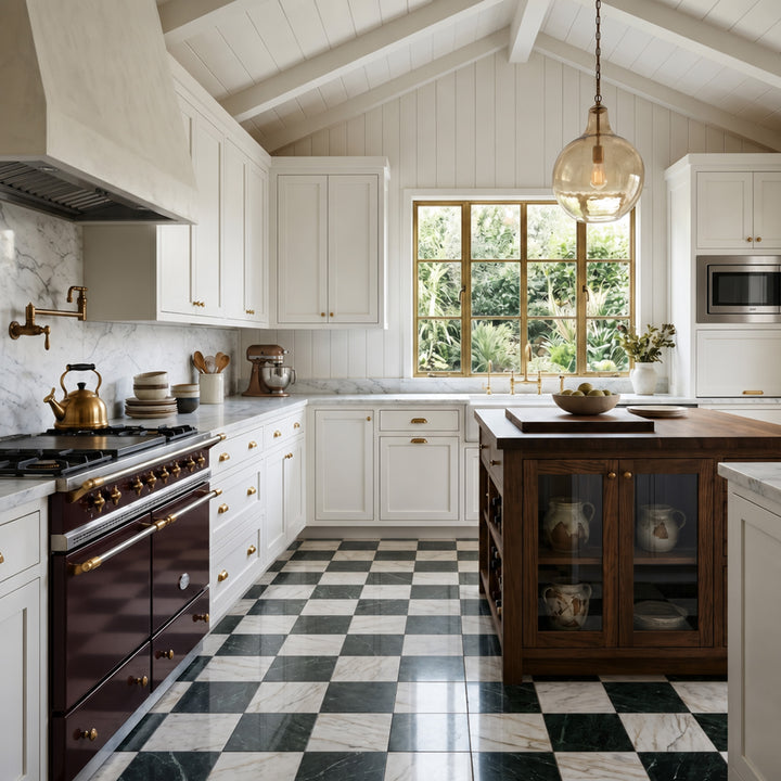 Palazzo 12x12 Checkerboard Polished Porcelain Tile in Verde and Calacatta