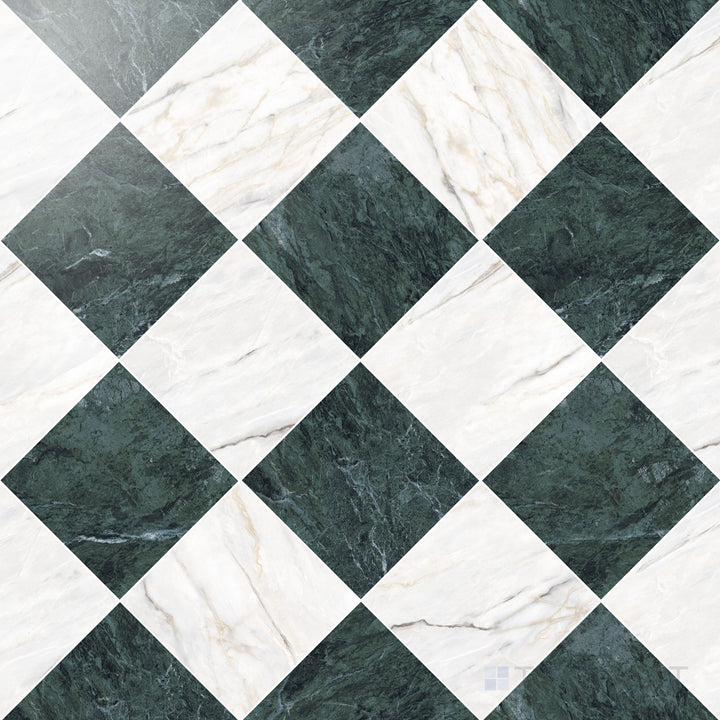 Palazzo 12x12 Checkerboard Polished Porcelain Tile in Verde and Calacatta