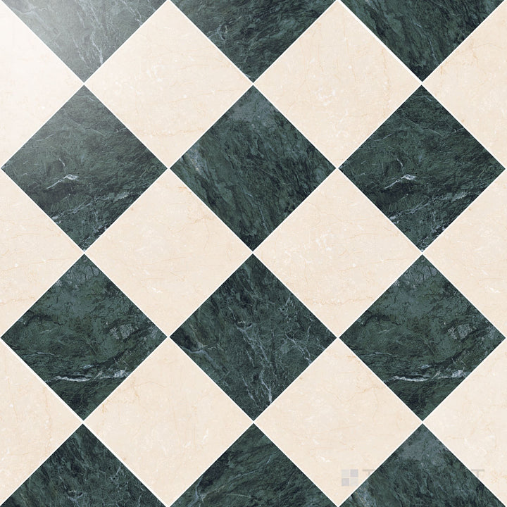 Palazzo 12x12 Checkerboard Polished Porcelain Tile in Verde and Crema