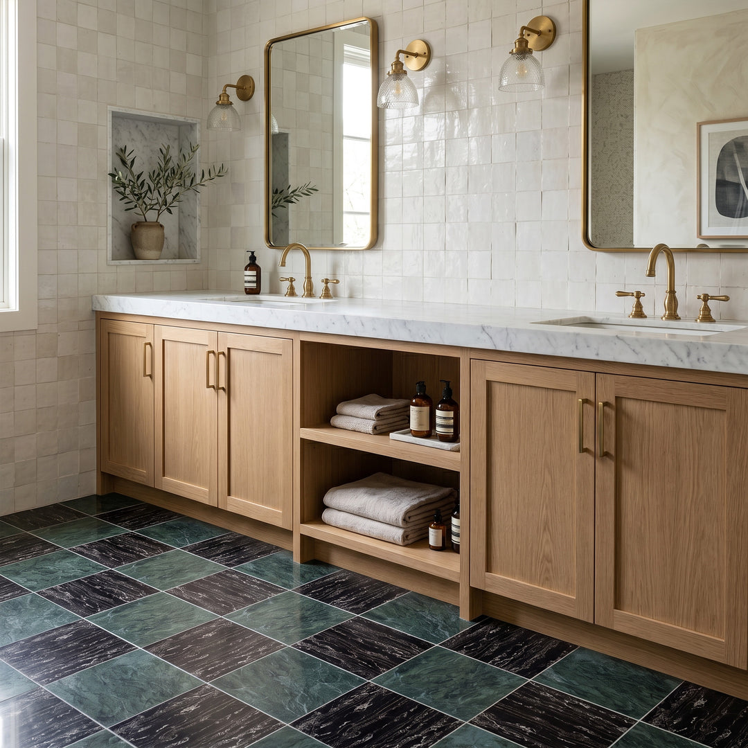 Palazzo 12x12 Checkerboard Polished Porcelain Tile in Verde and Nero