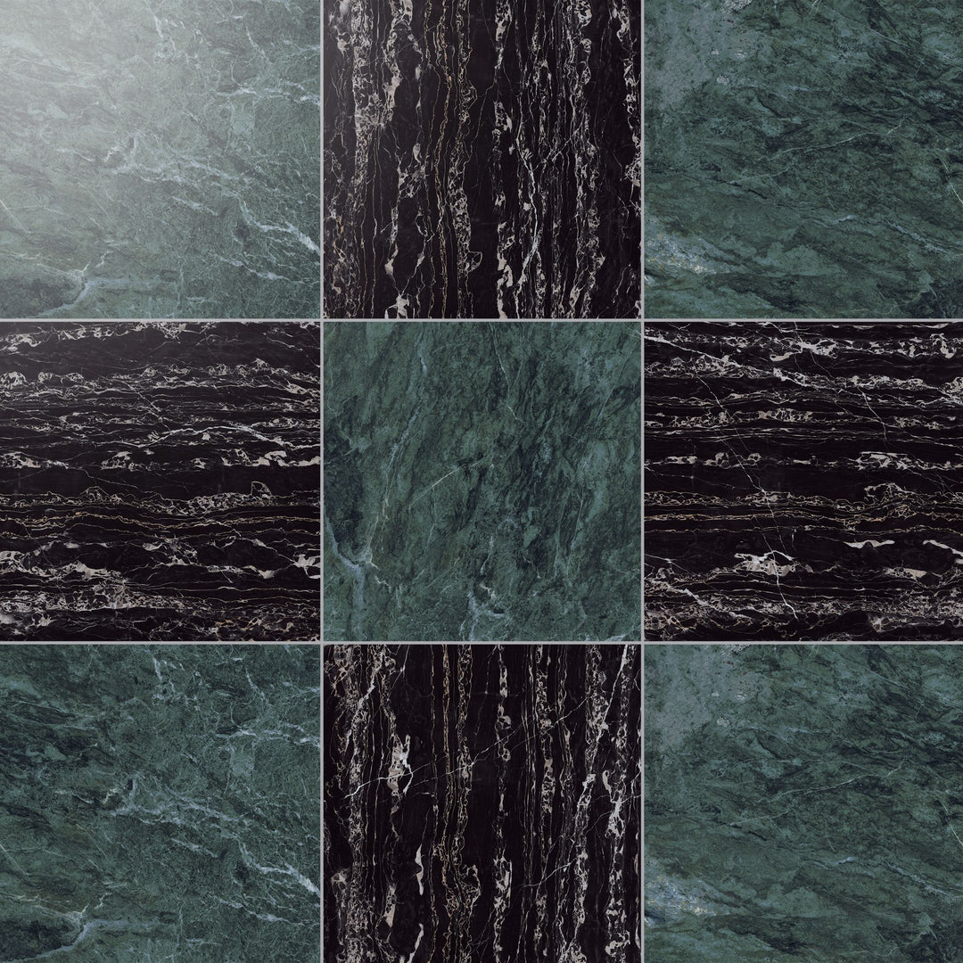 Palazzo 12x12 Checkerboard Polished Porcelain Tile in Verde and Nero