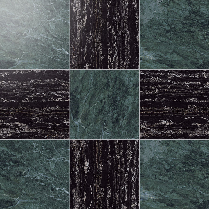 Palazzo 12x12 Checkerboard Polished Porcelain Tile in Verde and Nero