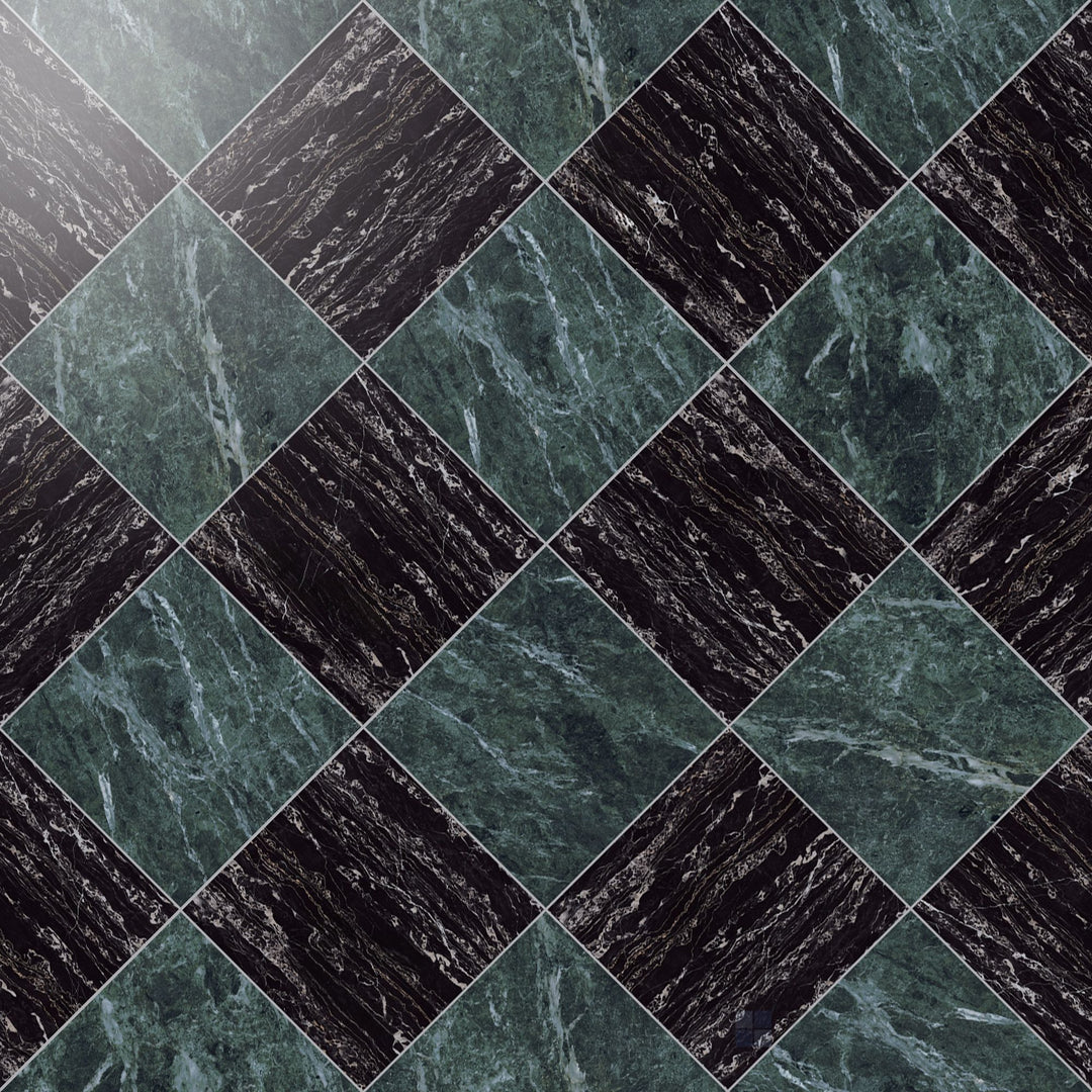 Palazzo 12x12 Checkerboard Polished Porcelain Tile in Verde and Nero
