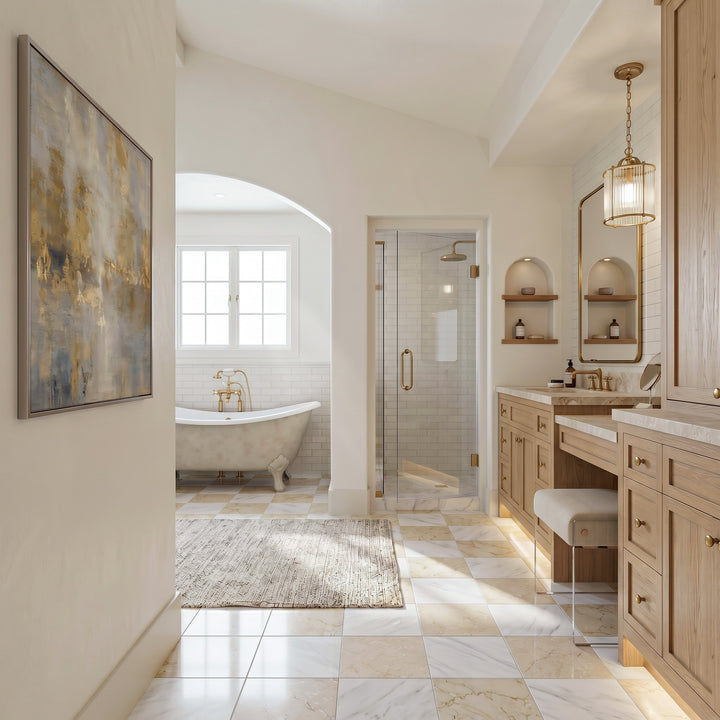 Palazzo 12x12 Checkerboard Polished Porcelain Tile in Luce and Crema