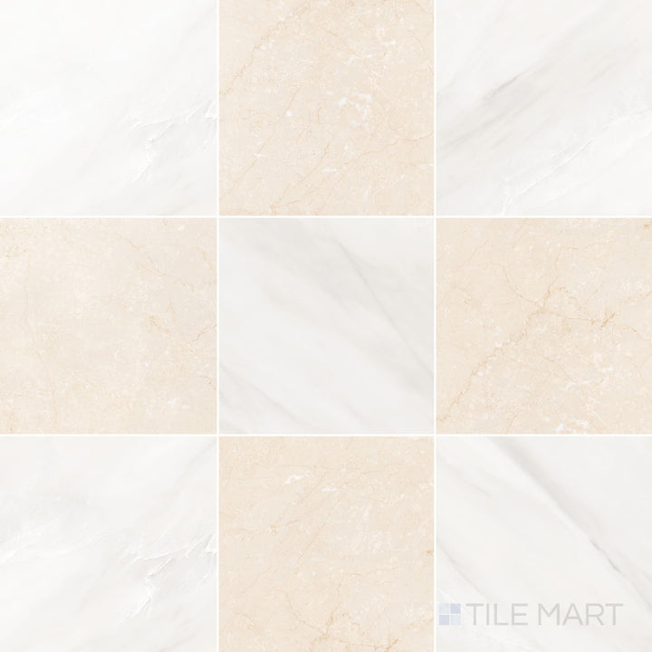 Palazzo 12x12 Checkerboard Polished Porcelain Tile in Luce and Crema