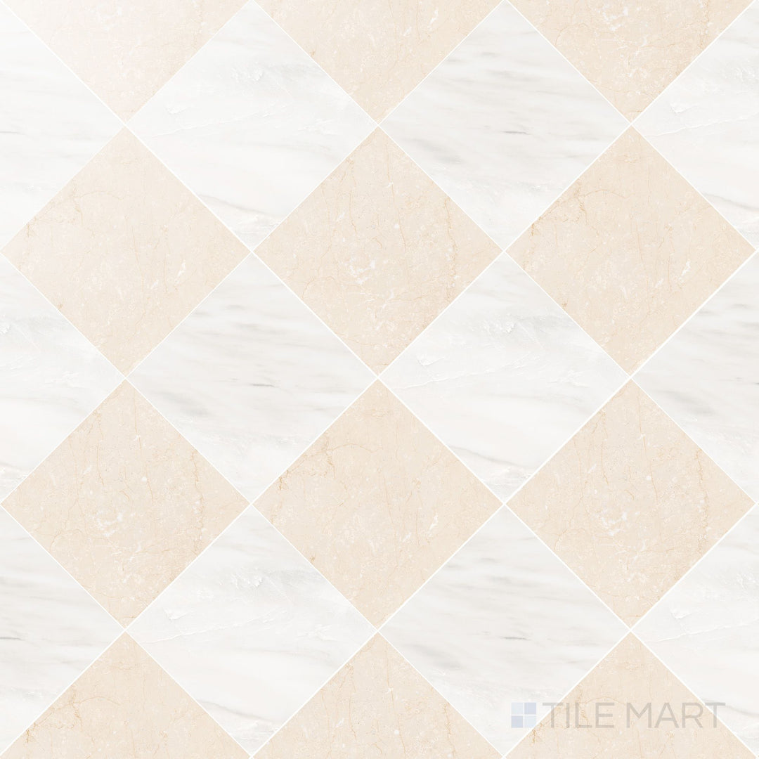 Palazzo 12x12 Checkerboard Polished Porcelain Tile in Luce and Crema