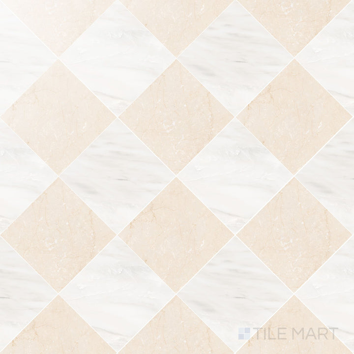 Palazzo 12x12 Checkerboard Polished Porcelain Tile in Luce and Crema