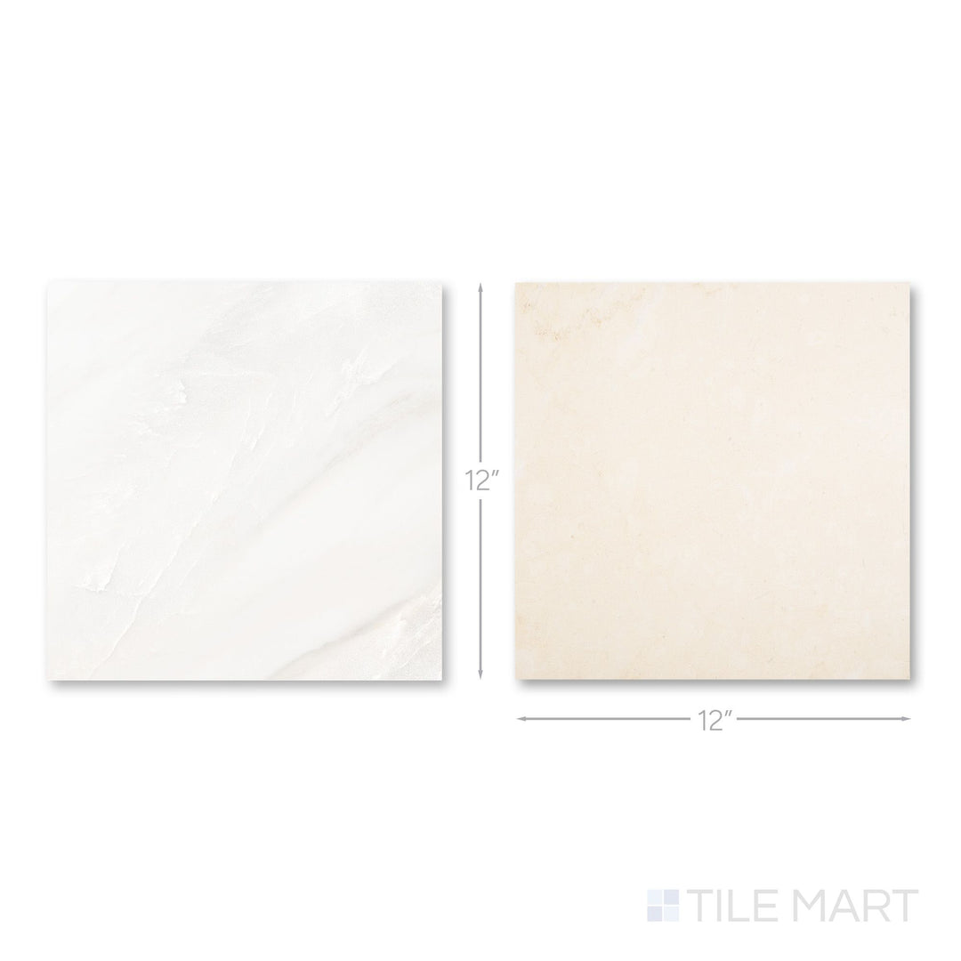 Palazzo 12x12 Checkerboard Polished Porcelain Tile in Luce and Crema