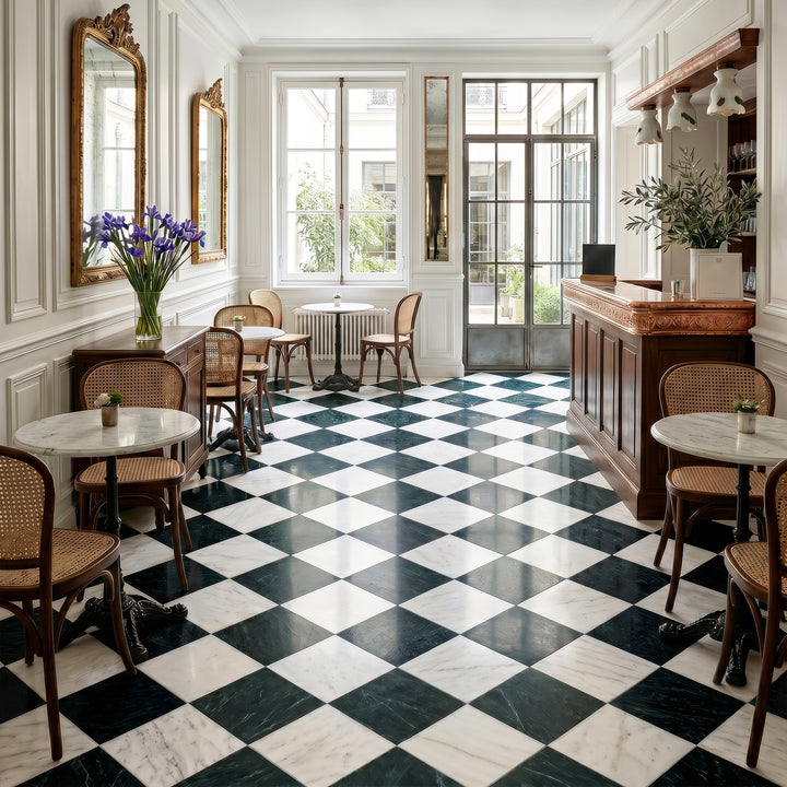 Palazzo 12x12 Checkerboard Polished Porcelain Tile in Luce and Verde