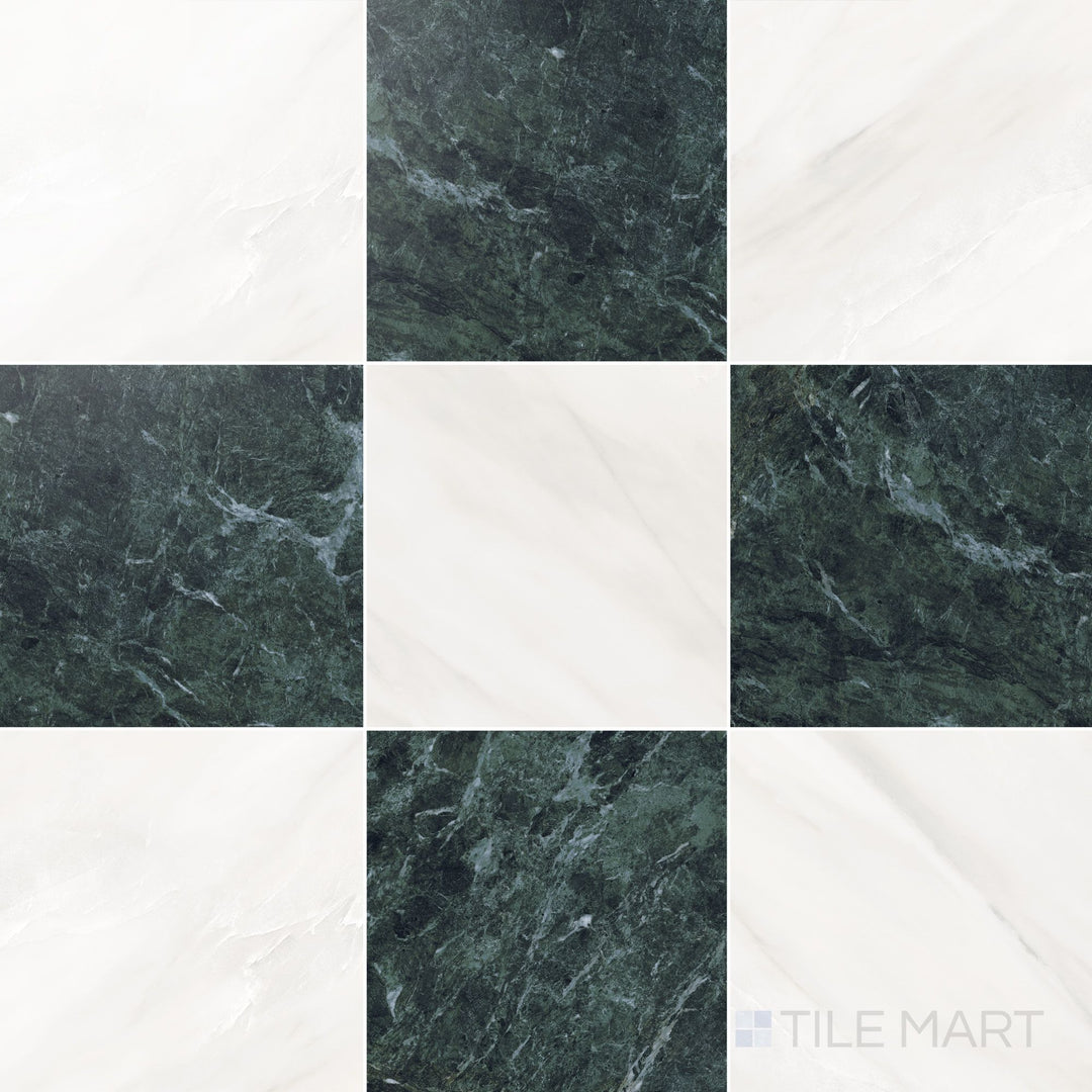 Palazzo 12x12 Checkerboard Polished Porcelain Tile in Luce and Verde