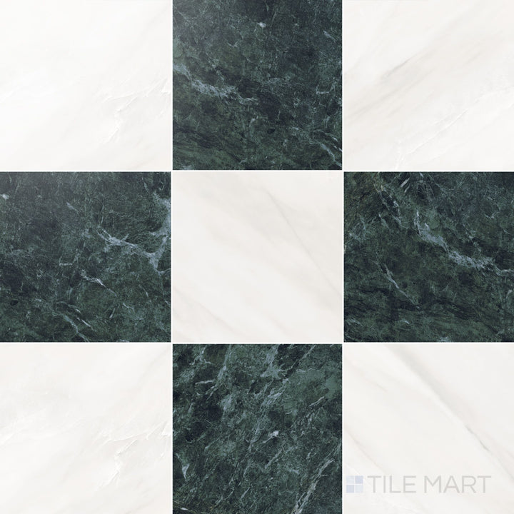 Palazzo 12x12 Checkerboard Polished Porcelain Tile in Luce and Verde
