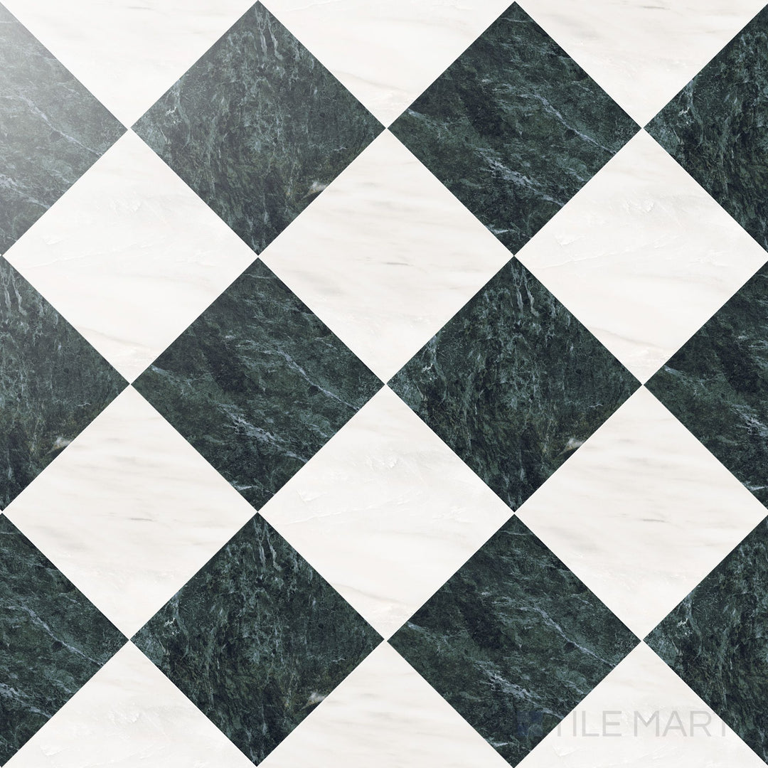 Palazzo 12x12 Checkerboard Polished Porcelain Tile in Luce and Verde