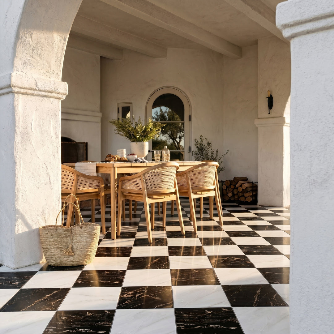 Palazzo 12x12 Checkerboard Polished Porcelain Tile in Luce and Nero