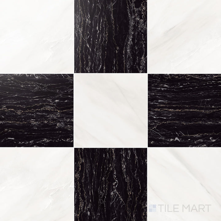 Palazzo 12x12 Checkerboard Polished Porcelain Tile in Luce and Nero