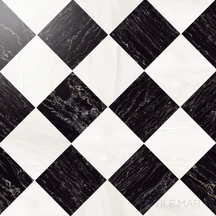 Palazzo 12x12 Checkerboard Polished Porcelain Tile in Luce and Nero