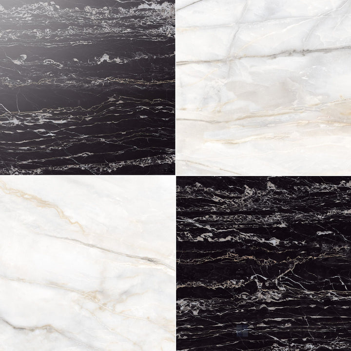 Palazzo 24x24 Checkerboard Polished Porcelain Tile in Calcatta and Nero