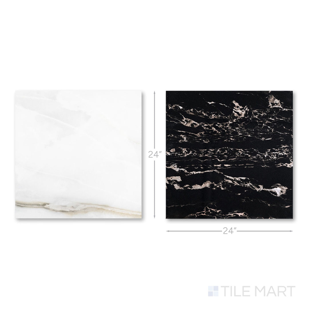 Palazzo 24x24 Checkerboard Polished Porcelain Tile in Calcatta and Nero