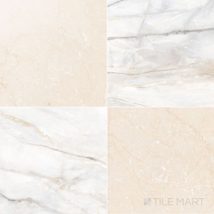 Palazzo 24x24 Checkerboard Polished Porcelain Tile in Calacatta and Crema