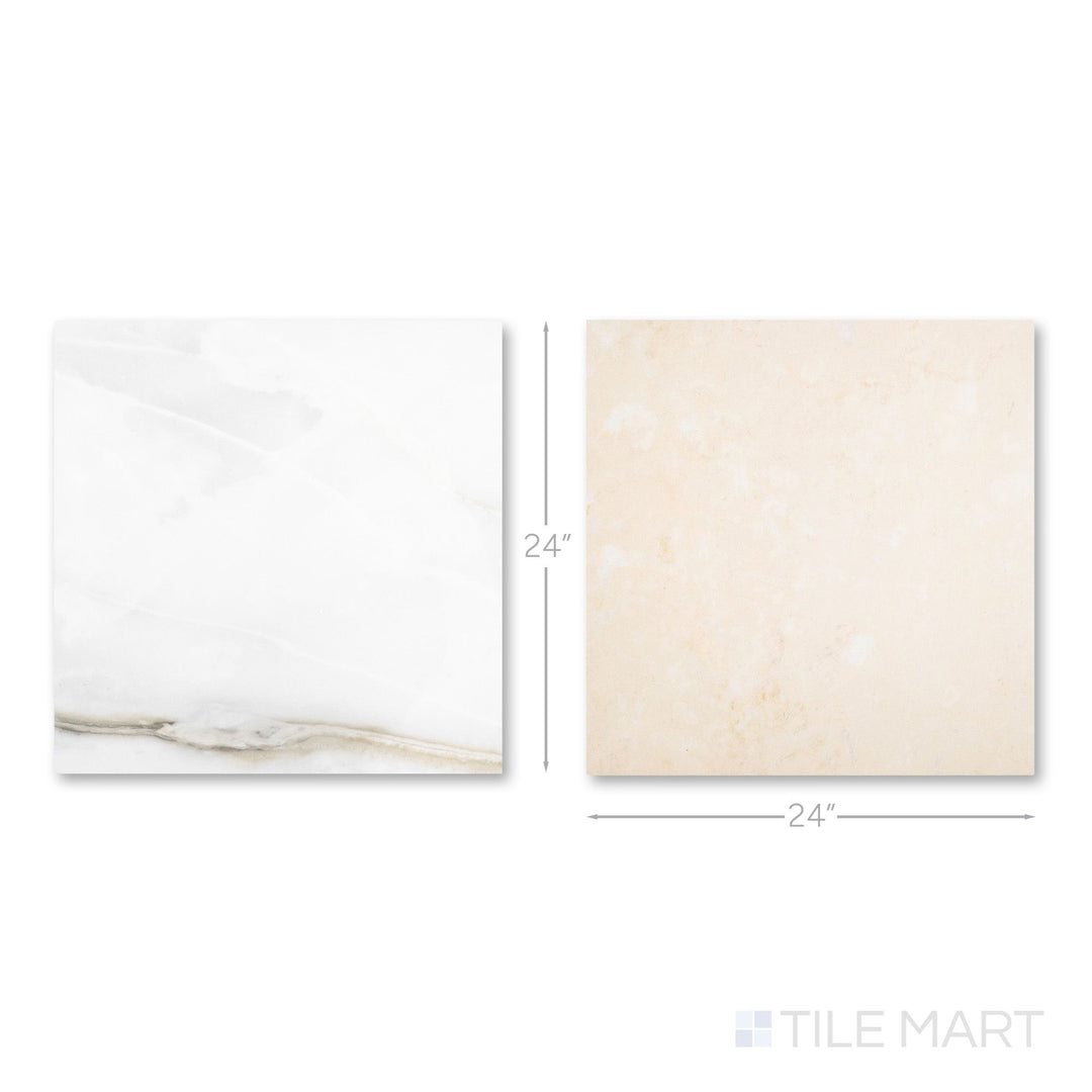 Palazzo 24x24 Checkerboard Polished Porcelain Tile in Calacatta and Crema