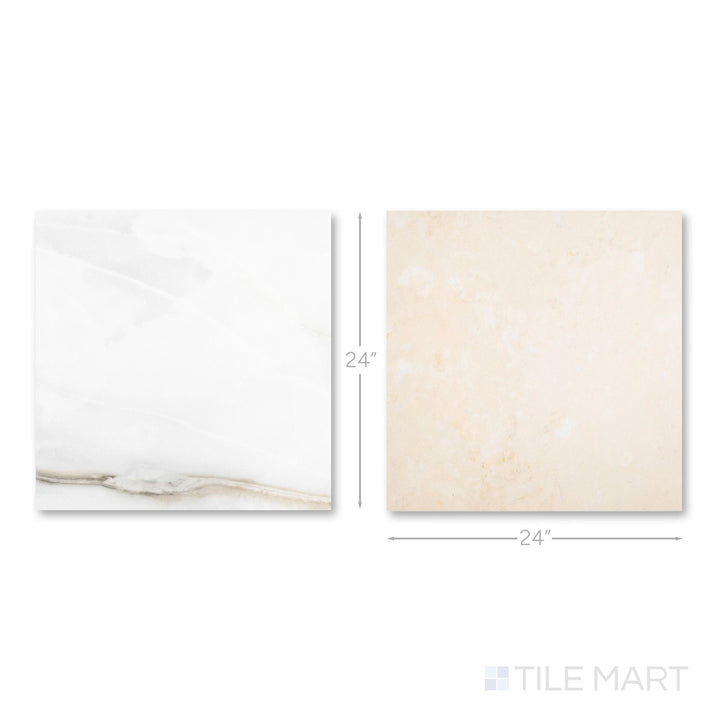 Palazzo 24x24 Checkerboard Polished Porcelain Tile in Calacatta and Crema