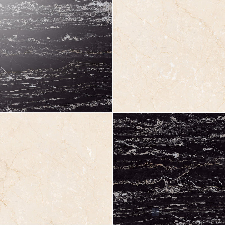 Palazzo 24x24 Checkerboard Polished Porcelain Tile in Crema and Nero