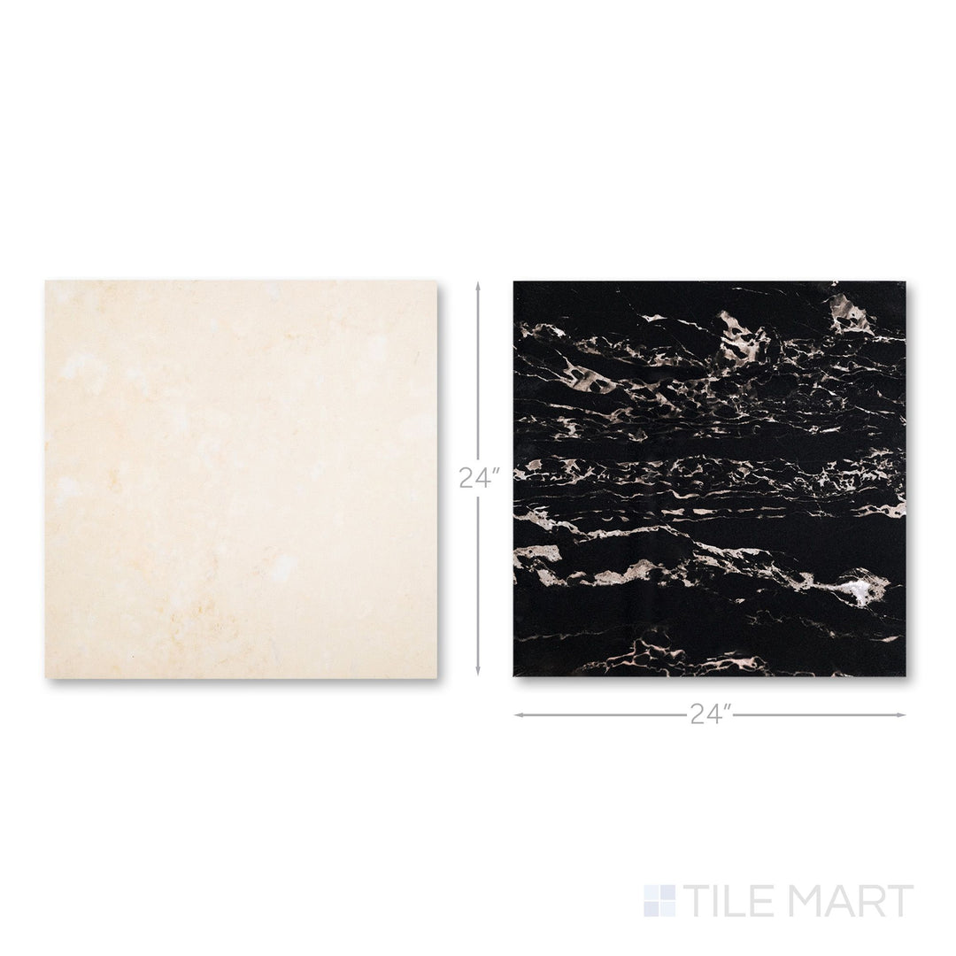 Palazzo 24x24 Checkerboard Polished Porcelain Tile in Crema and Nero