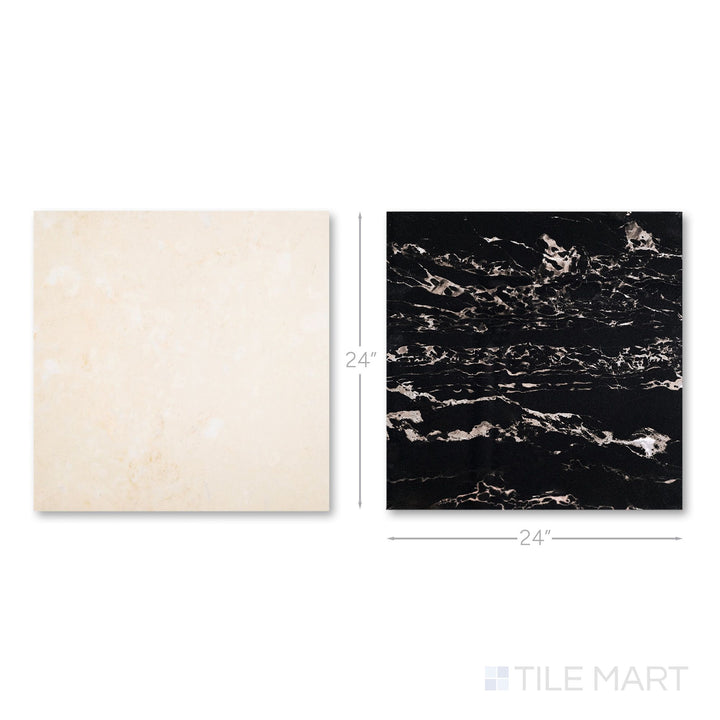 Palazzo 24x24 Checkerboard Polished Porcelain Tile in Crema and Nero
