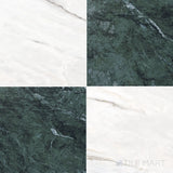 Palazzo 24x24 Checkerboard Polished Porcelain Tile in Verde and Calacatta