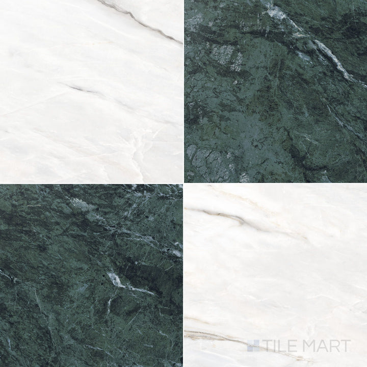 Palazzo 24x24 Checkerboard Polished Porcelain Tile in Verde and Calacatta