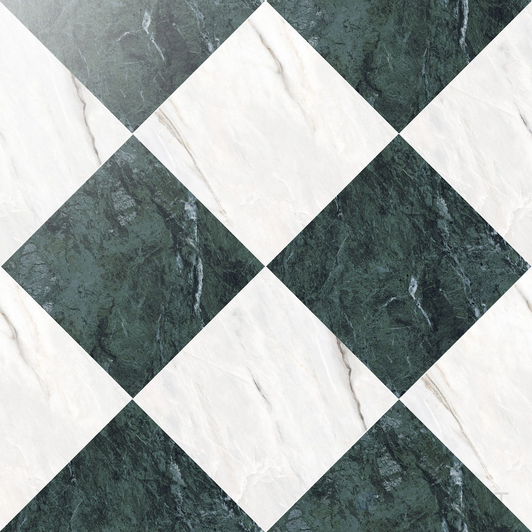Palazzo 24x24 Checkerboard Polished Porcelain Tile in Verde and Calacatta