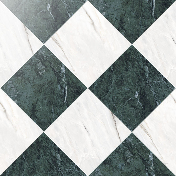 Palazzo 24x24 Checkerboard Polished Porcelain Tile in Verde and Calacatta