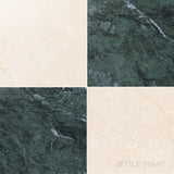 Palazzo 24x24 Checkerboard Polished Porcelain Tile in Verde and Crema