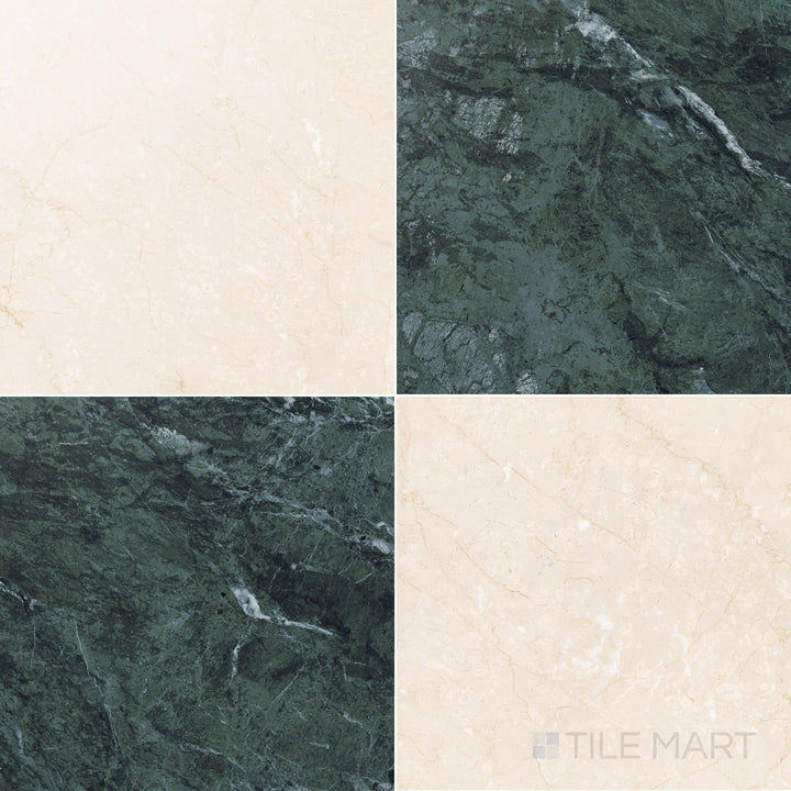 Palazzo 24x24 Checkerboard Polished Porcelain Tile in Verde and Crema