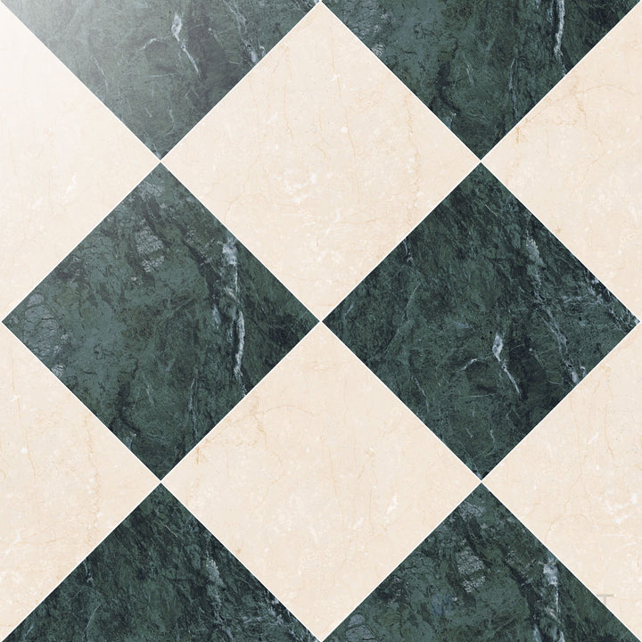 Palazzo 24x24 Checkerboard Polished Porcelain Tile in Verde and Crema