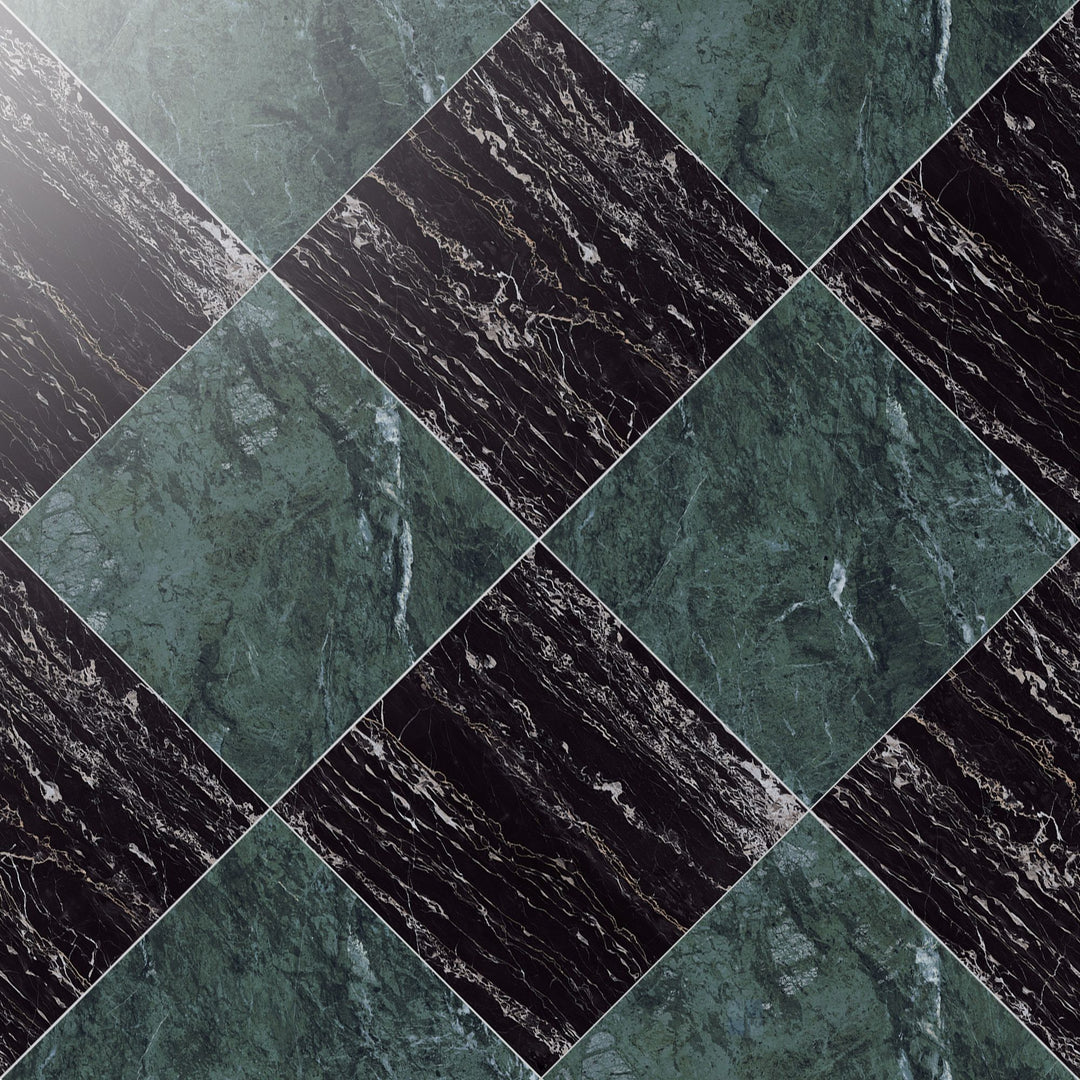 Palazzo 24x24 Checkerboard Polished Porcelain Tile in Verde and Nero