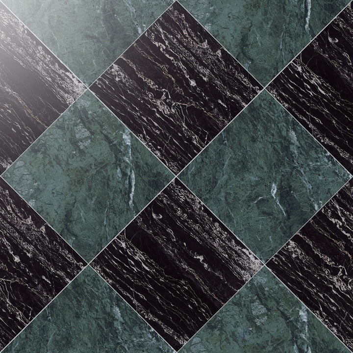 Palazzo 24x24 Checkerboard Polished Porcelain Tile in Verde and Nero