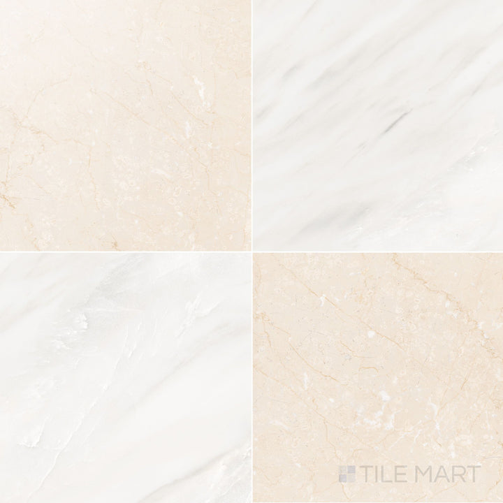 Palazzo 24x24 Checkerboard Polished Porcelain Tile in Luce and Crema