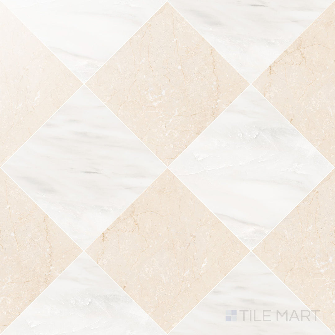 Palazzo 24x24 Checkerboard Polished Porcelain Tile in Luce and Crema