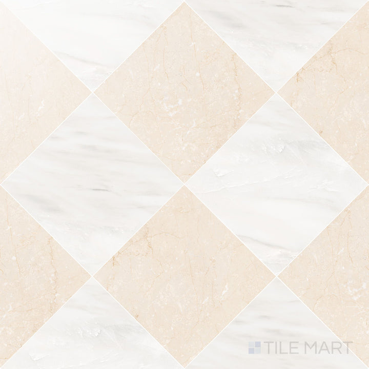 Palazzo 24x24 Checkerboard Polished Porcelain Tile in Luce and Crema