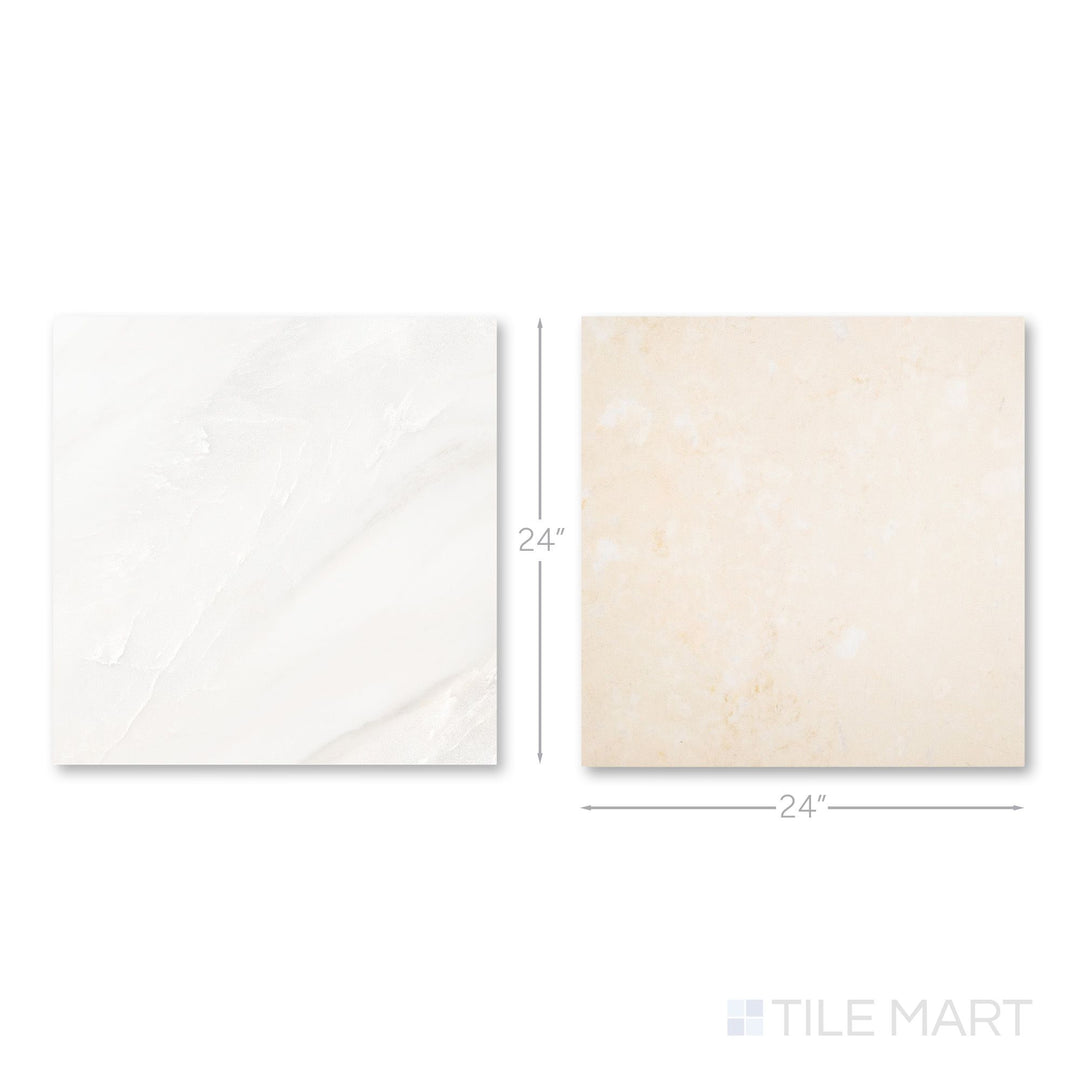 Palazzo 24x24 Checkerboard Polished Porcelain Tile in Luce and Crema