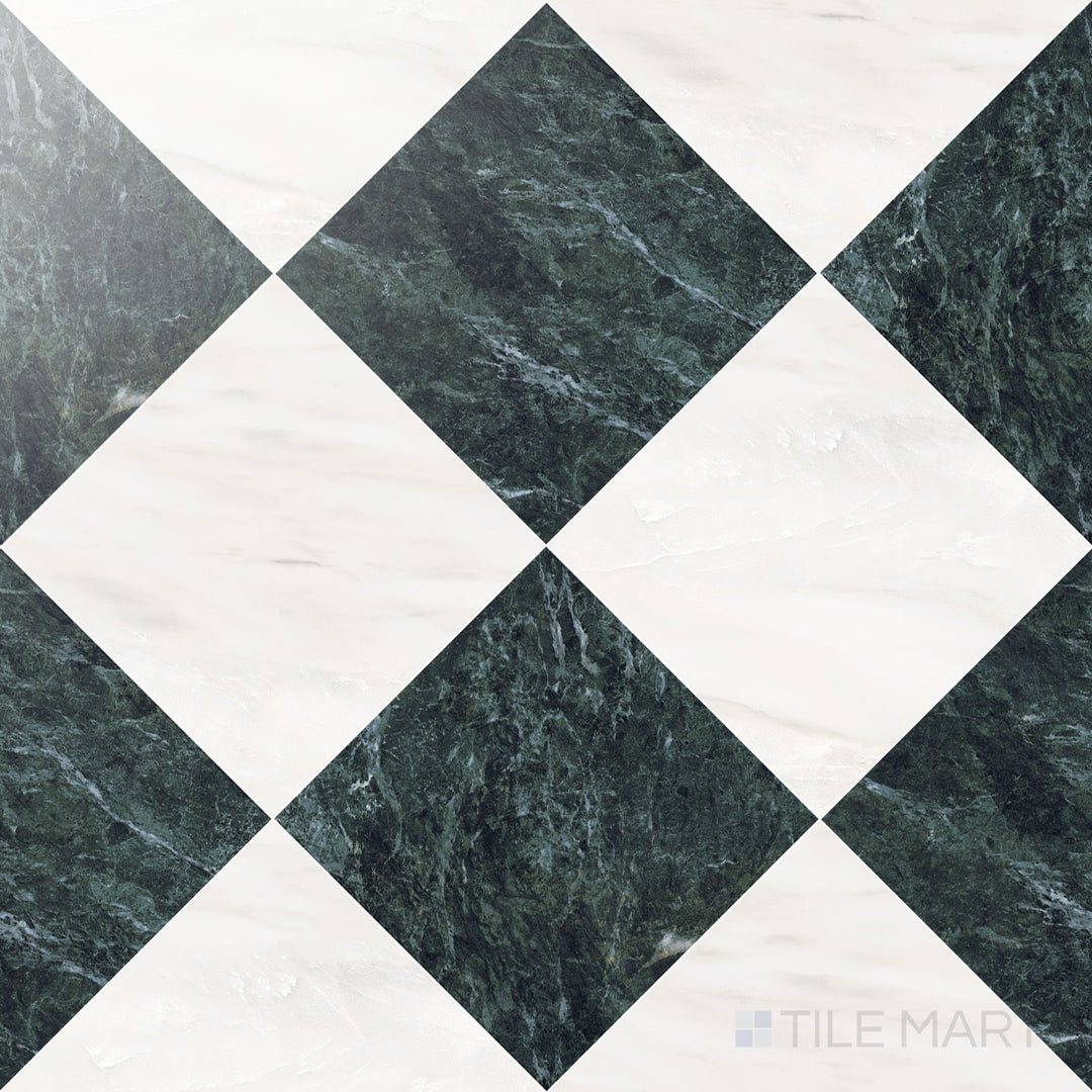 Palazzo 24x24 Checkerboard Polished Porcelain Tile in Luce and Verde