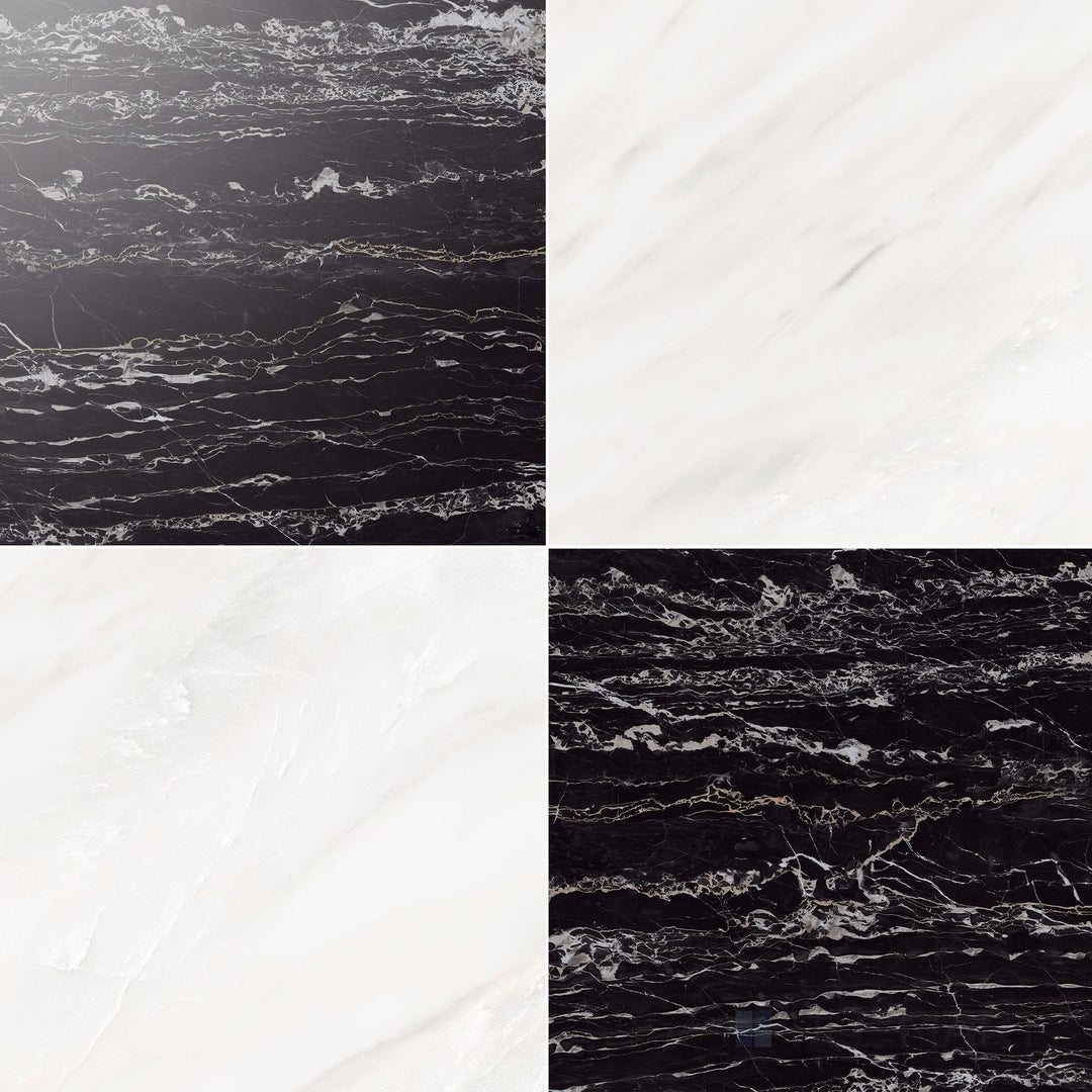 Palazzo 24x24 Checkerboard Polished Porcelain Tile in Luce and Nero
